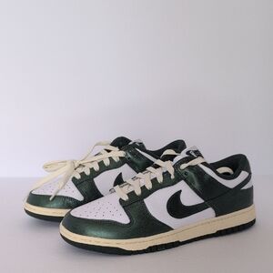 Nike Dunk Low Shiny Forest Green & White Sneakers